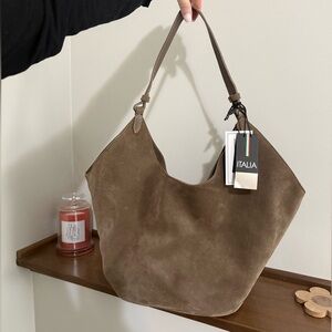 NWT Viola Castellini Suede Hobo Bag - Oval Bottom - Taupe Brown